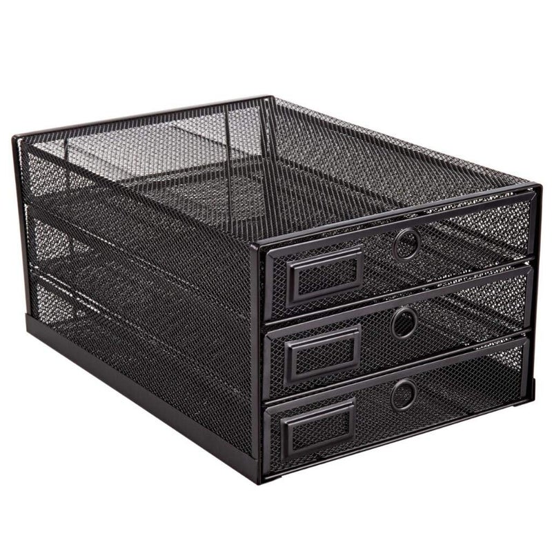 Annova Desk Organizer Wire Mesh 3 Tier Sliding Drawers Paper Sorter/Multifunctional/Premium Solid Construction for Letters, Documents, Mail, Files, Paper, Kids' Art Supplies (Black) - Image 1